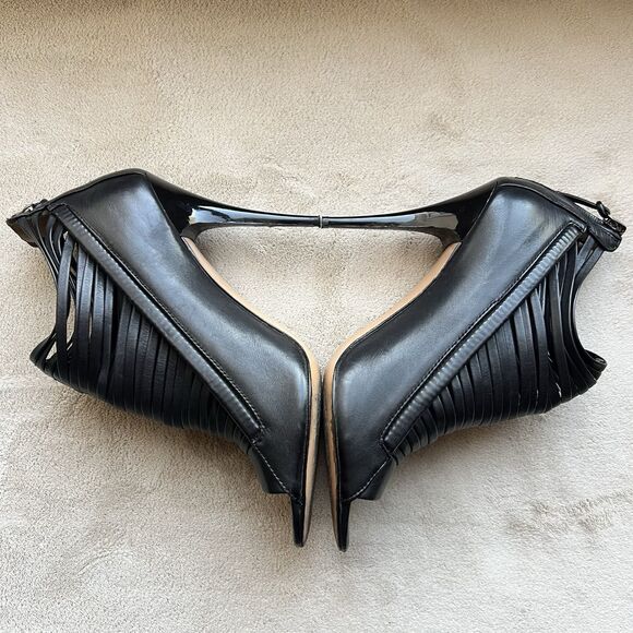 L.A.M.B. By Gwen Stefani Black Leather Stiletto Heel Sandals Women 9 Strappy - Picture 6 of 15